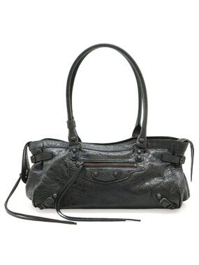 Balenciaga le City East West Tote Shoulder Bag Crossbody Leather Black
